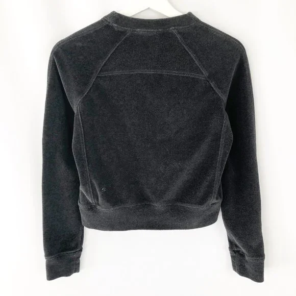 Lululemon Every Moment Crew Heathered Black Velvet Velour Cropped Sweatshirt - Picture 7 of 10